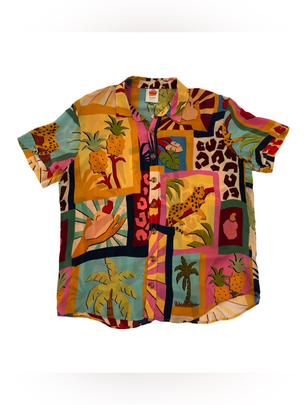 FARM Rio Vibrant Multicolor Tropical Patchwork Button-Down - Picture 7 of 11